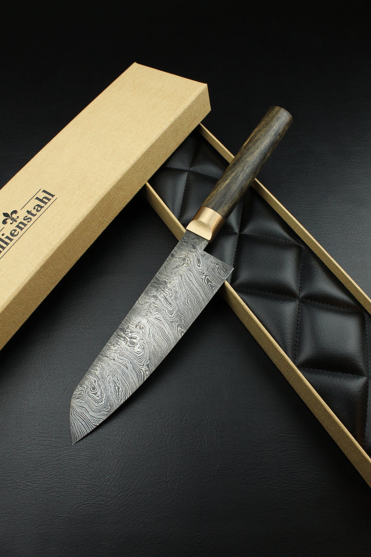 Damast-Santoku 300L Torsion Schwarzes Ebenholz Oval