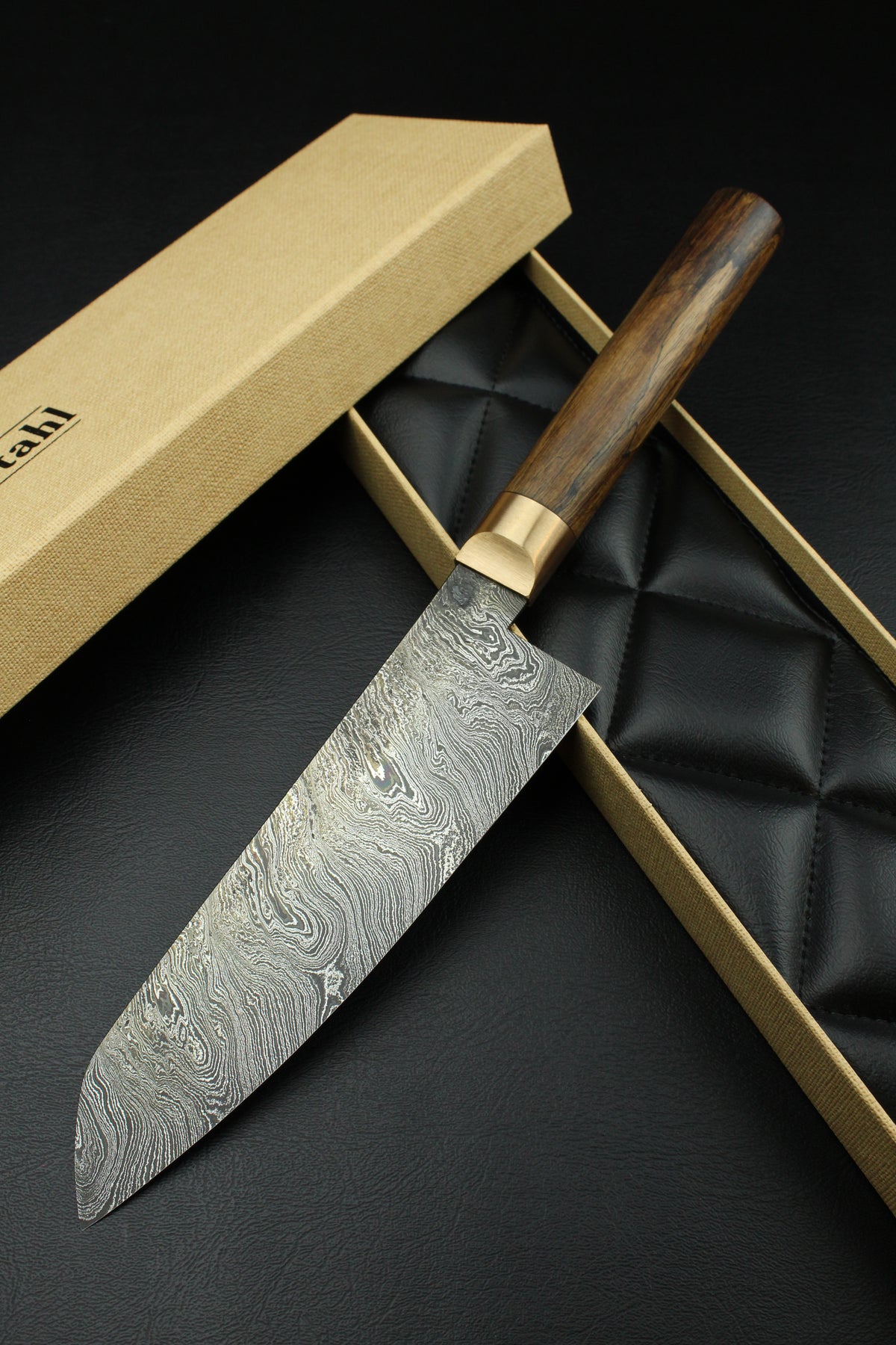 Damast-Santoku 320L Torsion aus deutschem Walnussholz