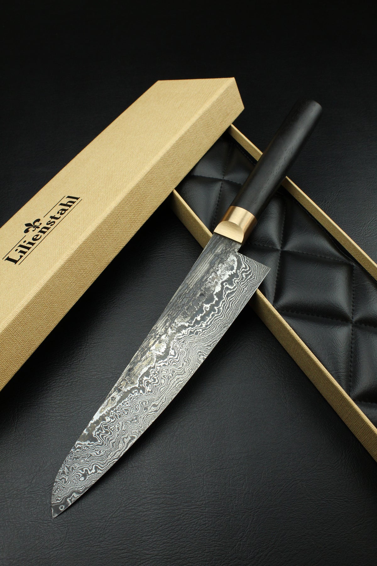 Damast-Gyuto 320L schwarzes Ebenholz 215