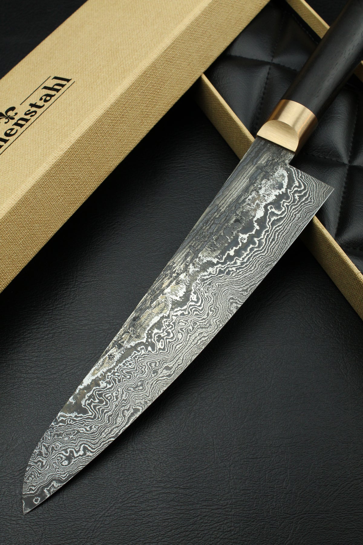 Damast-Gyuto 320L schwarzes Ebenholz 215
