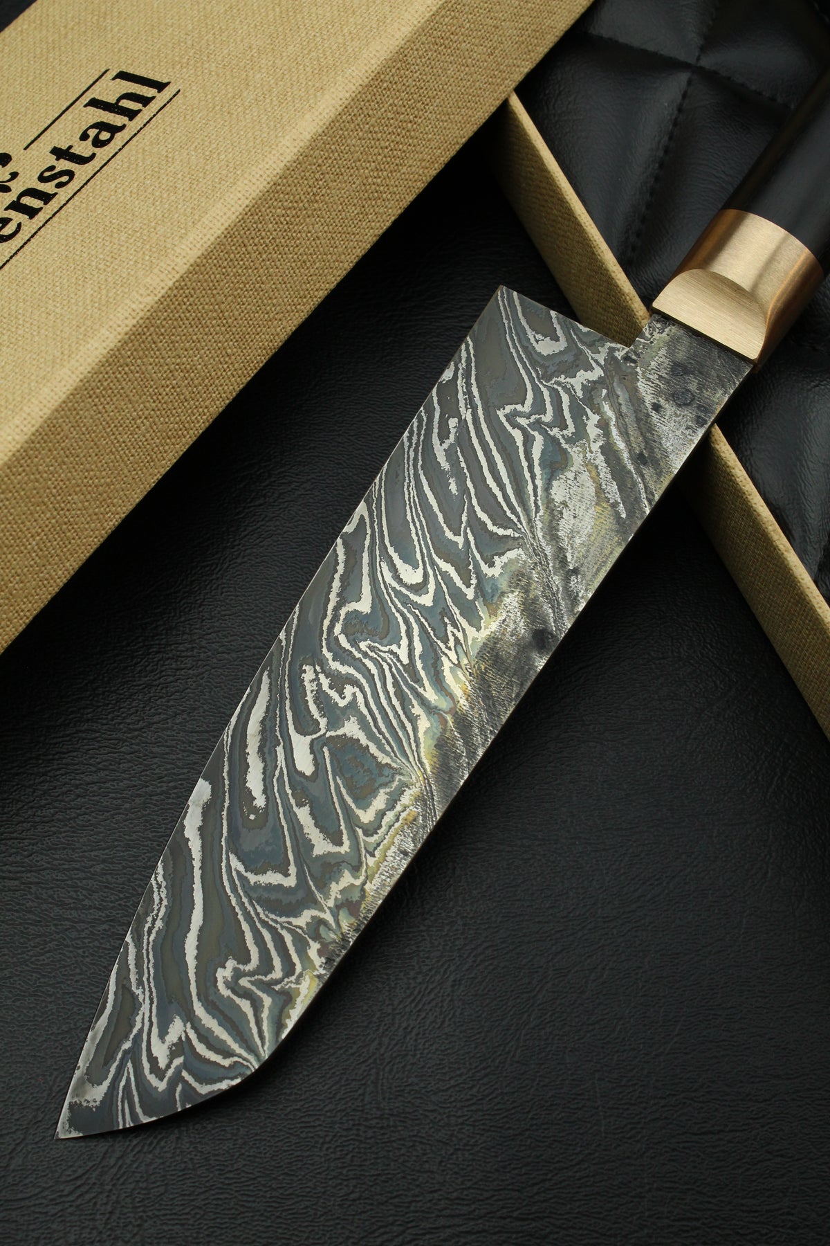 Damast-Santoku Schwarzes Ebenholz Oval