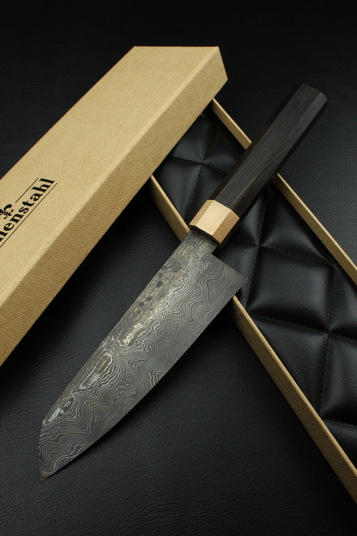 Damast-Santoku 320L Schwarzes Ebenholz Achteck
