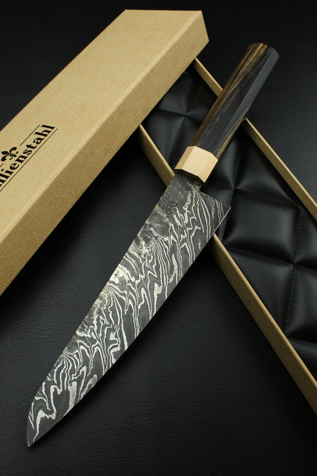 Damast-Gyuto B&W Ebenholz Achteck