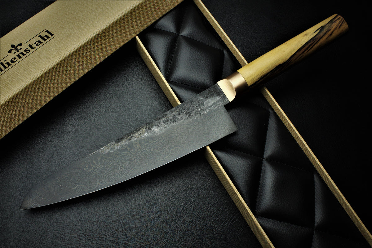Gyuto 2 Schwarzes Damaszenerstahl B&W Königliches Ebenholz