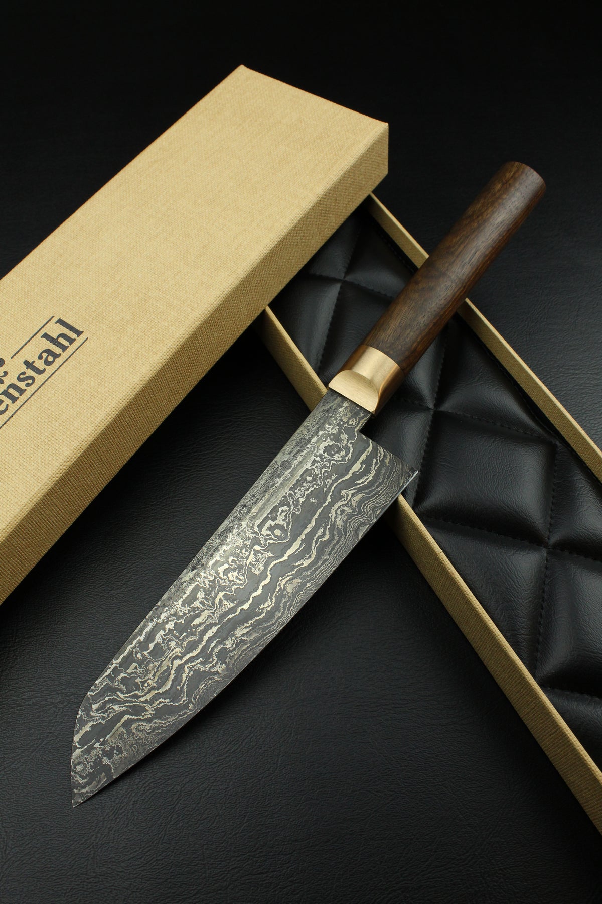 Damascus-Santoku aus deutschem Walnussholz (HK)