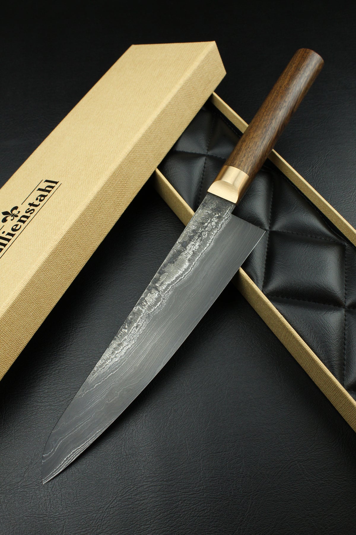 Damascus-Gyuto 500L aus deutschem Walnussholz