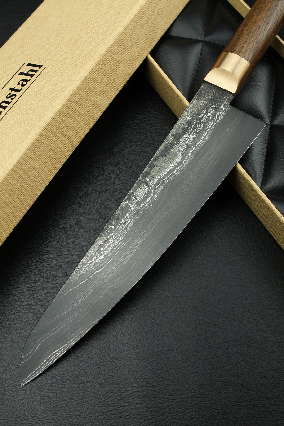 Damascus-Gyuto 500L aus deutschem Walnussholz