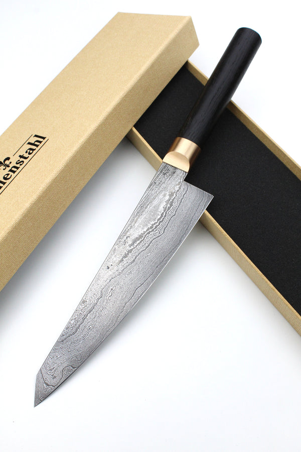Gyuto Damascus Bog Oak Oval