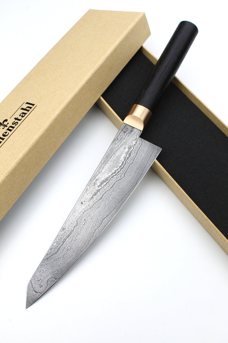 Gyuto Damascus Bog Oak Oval