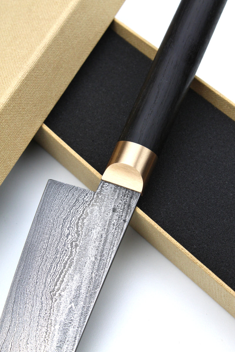 Gyuto Damascus Bog Oak Oval