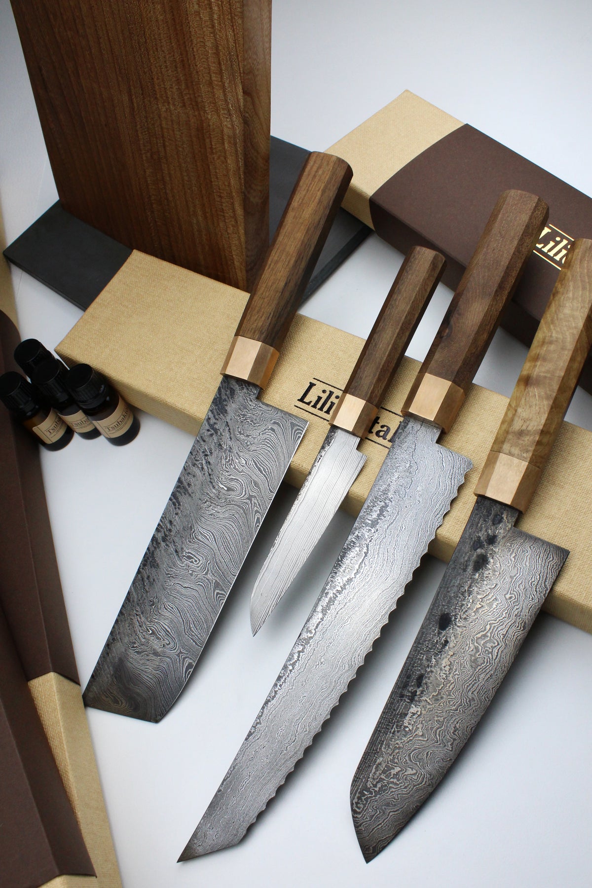 Premium-Messer-Set Achteck Nussbaum
