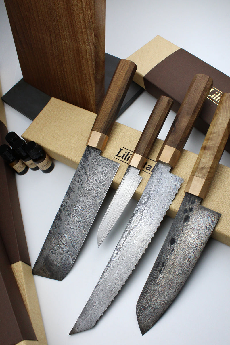 Premium Knife Set Octagonal Walnut