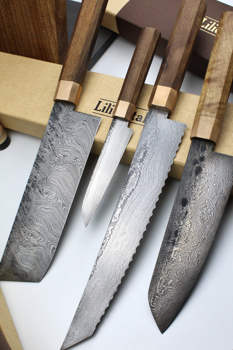 Premium Knife Set Octagonal Walnut