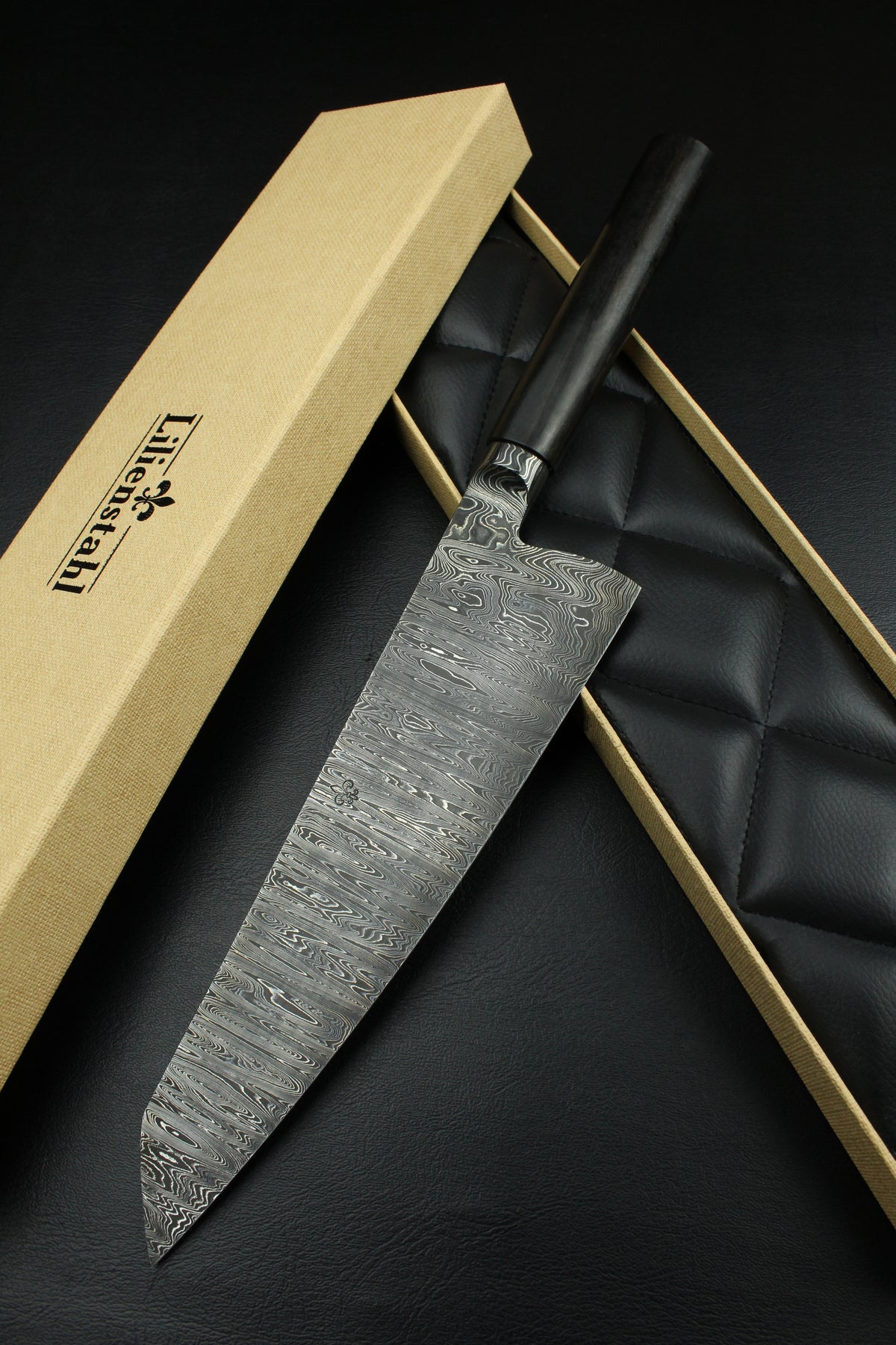 Gyuto 235 Schwarz Ebenholz dunkles Damast