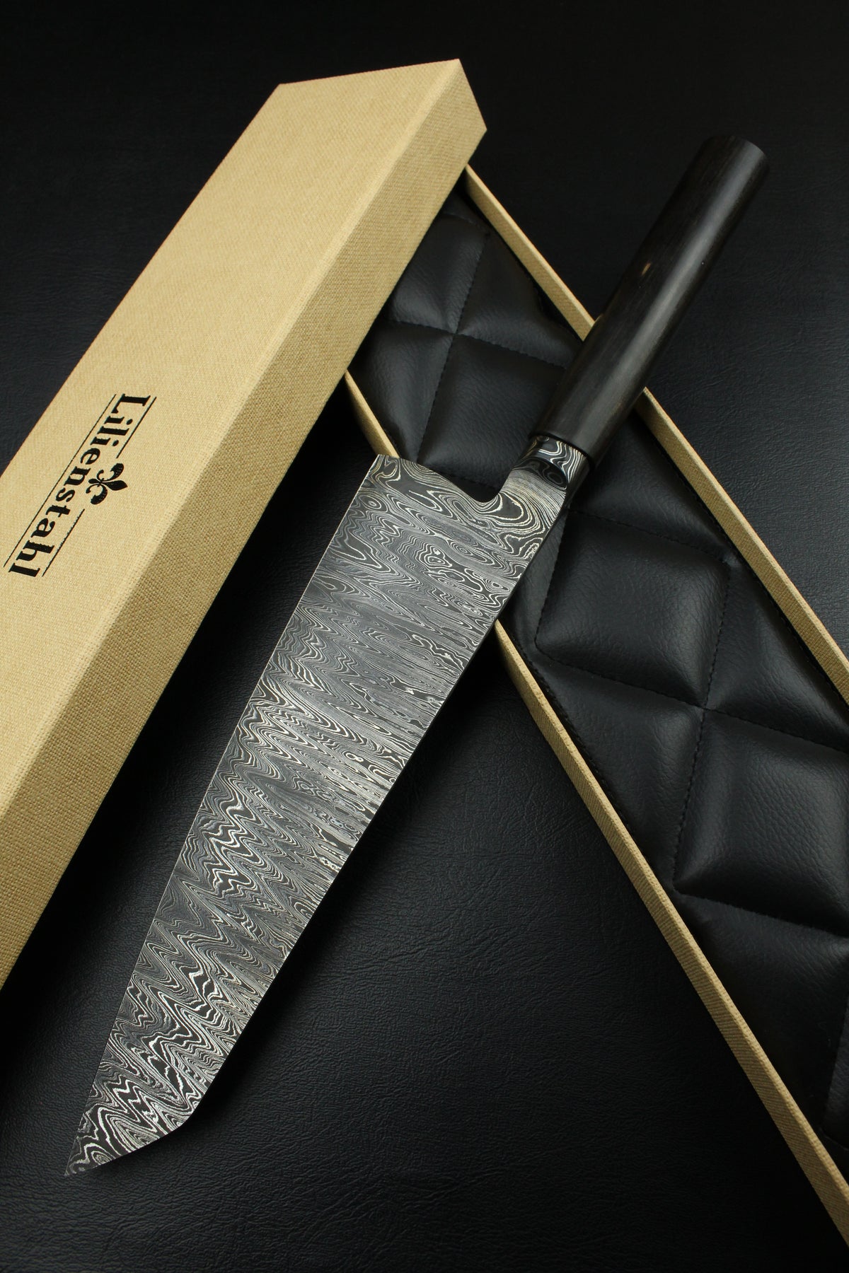 Gyuto 235 Schwarz Ebenholz dunkles Damast